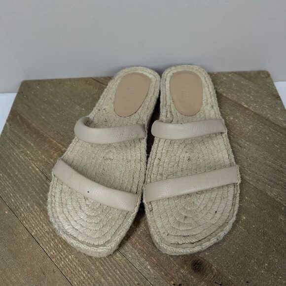 Everlane Leather Espadrille Sandals Size 8 New Flat Jute Sole Beige Minimalist S - Picture 4 of 8